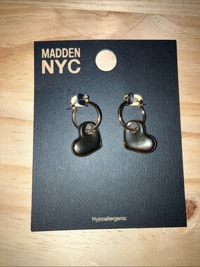 Madden NYC Gold Heart Drop Hoop Earrings